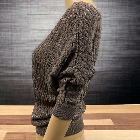 Express Brown Metallic Glitter Shimmer Knit Batwing Short Sleeve Top Womens S - Picture 5 of 12